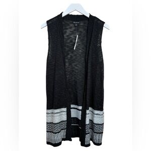 New Directions Black Boho Drape Front Knit Vest Sleeveless Cardigan Medium